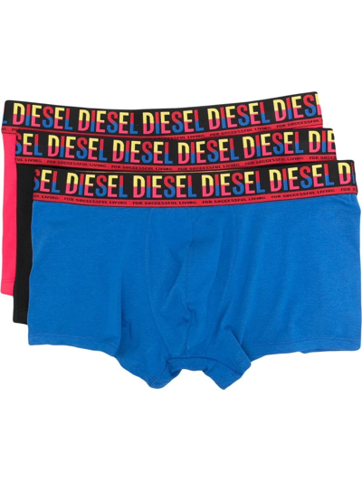 Diesel Logo-waistband Boxers (set Of 3) In Blue