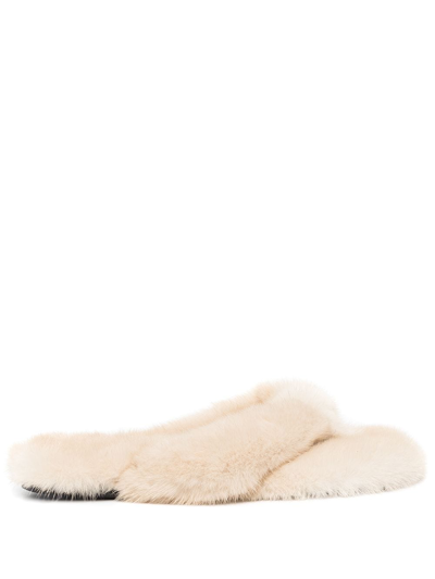 Saint Laurent Pepe Wool Thong-strap Slippers In Neutrals