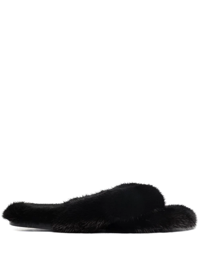 Saint Laurent Pepe Wool Thong-strap Slippers In Black