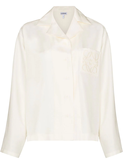 Loewe Anagram-embroidered Long-sleeved Shirt In White