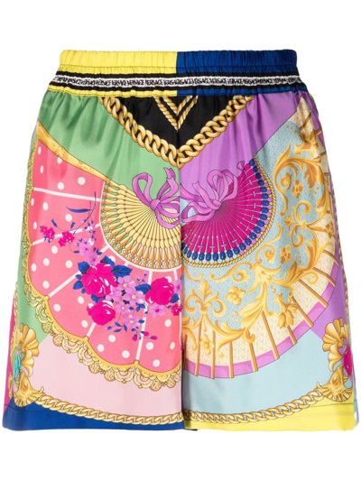 Versace I Ventagli Printed High Waist Shorts In Multi-colored