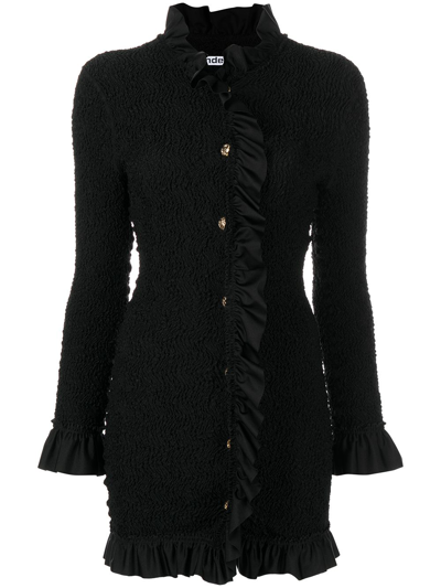 Alexander Wang Ruffled Stretch-seersucker Mini Dress In Black