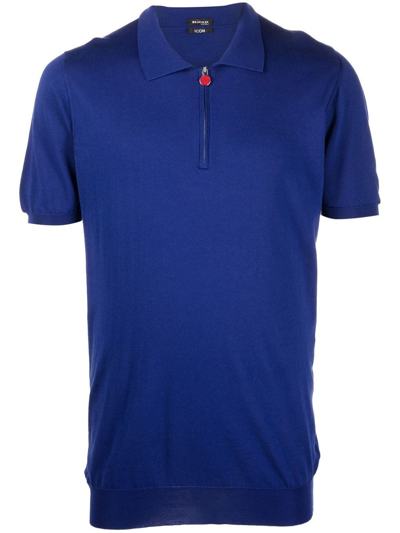 Kiton Ribbed Cuffs Polo Shirt With Short Sleeves In Blue