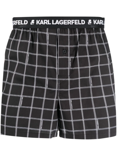 Karl Lagerfeld Grid-pattern Three-pack Boxer Briefs In Black
