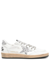 Golden Goose Ball Star Distressed Glittered Leather Sneakers In White