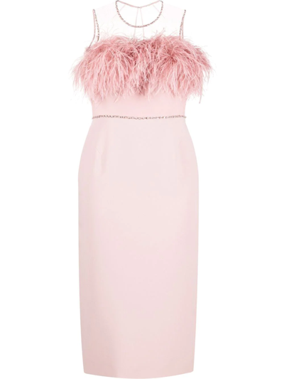 Jenny Packham Feather-trim Bird Song Midi Dress In Pink