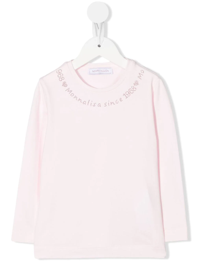 Monnalisa Kids' Logo-embellished Long-sleeve T-shirt In Pink