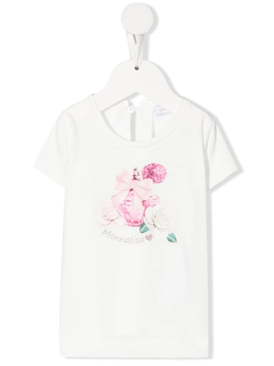 Monnalisa Babies' Floral-print Cotton T-shirt In White