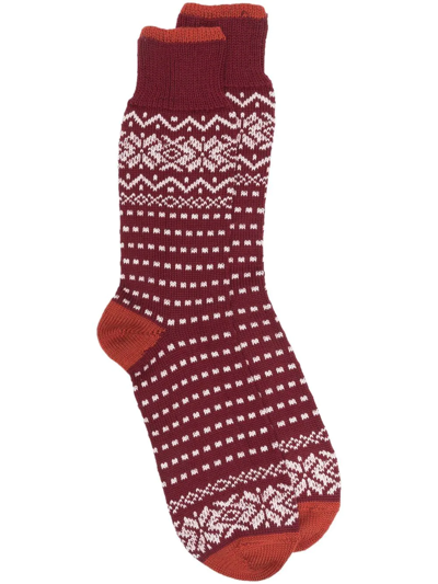 Mackintosh Fair Isle Intarsia Knit Socks In Red