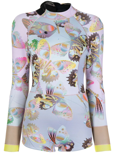 Cynthia Rowley Sunset Butterfly Long-sleeve Wetsuit In Purple