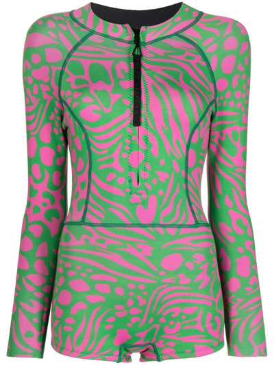 Cynthia Rowley Kauai Animal-print Wetsuit In Green Multi