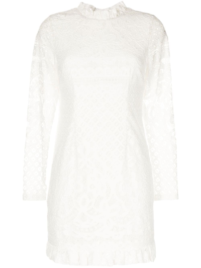 Cynthia Rowley Lace Ruffle-trim Mini Dress In White | ModeSens