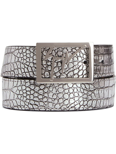 Giuseppe Zanotti Linium Snakeskin-effect Leather Belt In Silver