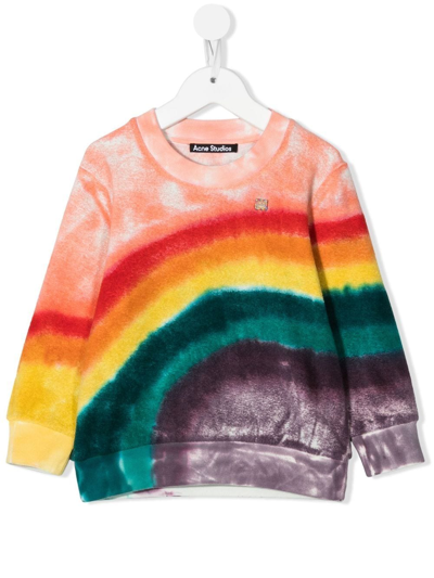 Acne Studios Kids' Mini Fairview Rainbow Face Patch Cotton Sweatshirt In Pink