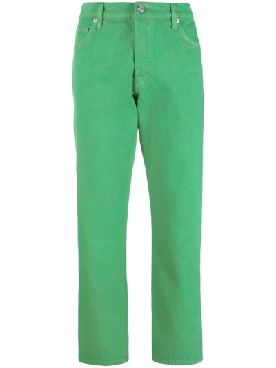 Frame Logo-patch Straight-leg Trousers In Green