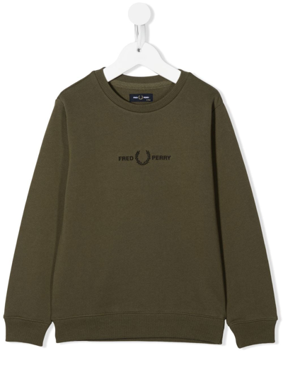 Fred Perry Kids' Embroidered Logo Fleece Sweatshirt In Green