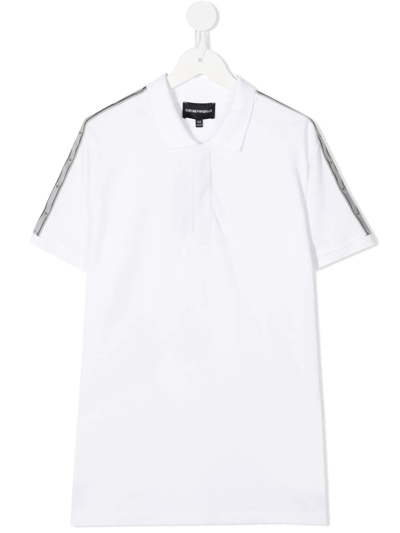 Emporio Armani Kids' Logo-tape Short-sleeved Polo Shirt In White