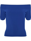 Alexander Mcqueen Blue Off-the-shoulder T-shirt In Blue