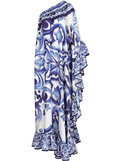 Dolce & Gabbana Printed Floor Length Dress In Blue