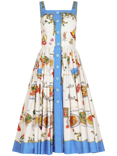Dolce & Gabbana Pleated Printed Cotton-poplin Midi Dress In Pasta Beige