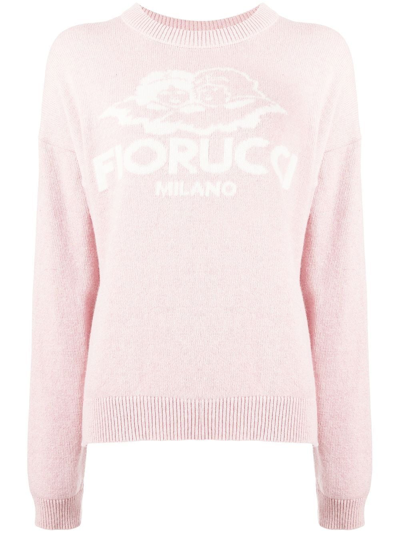 Fiorucci Logo图案嵌花针织毛衣 In Pink