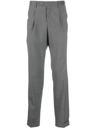 Pt Torino Pleated Slim Fit Tailored Trousers In Virgin Wool In Gray