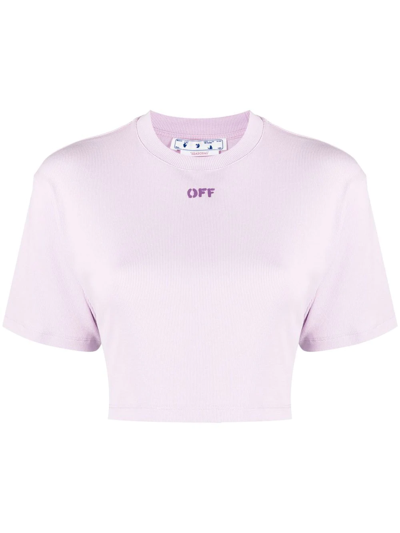 Off-white Pink Logo Cropped Stretch-cotton T-shirt