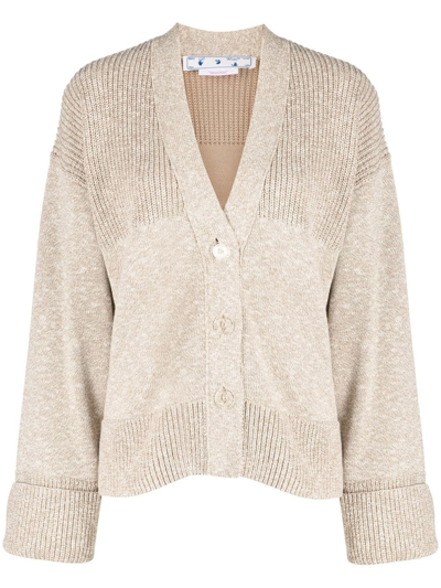 Off-white Diag Languid Contrast-panel Knitted Cardigan In Sand