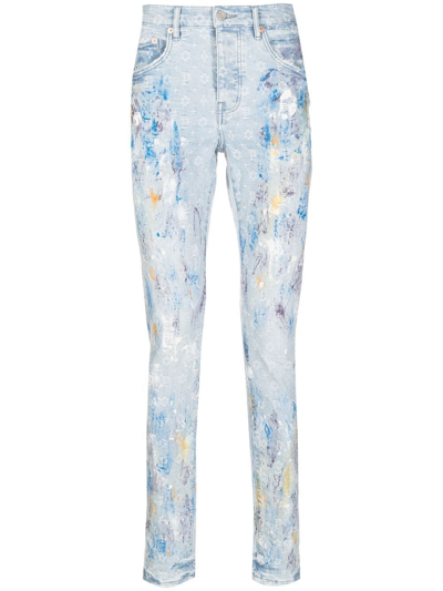 Purple Brand Paint-splattered Slim Jeans In Light Bleach