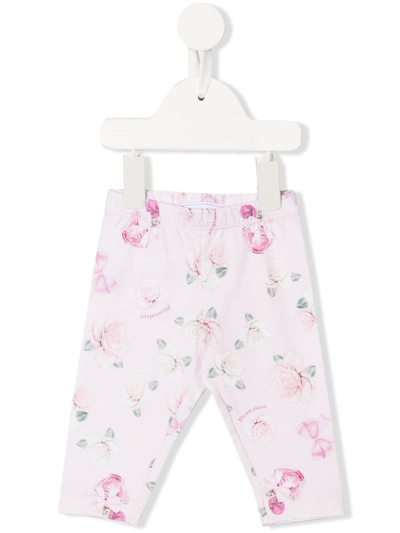 Monnalisa Babies' Floral-print Leggings In Pink