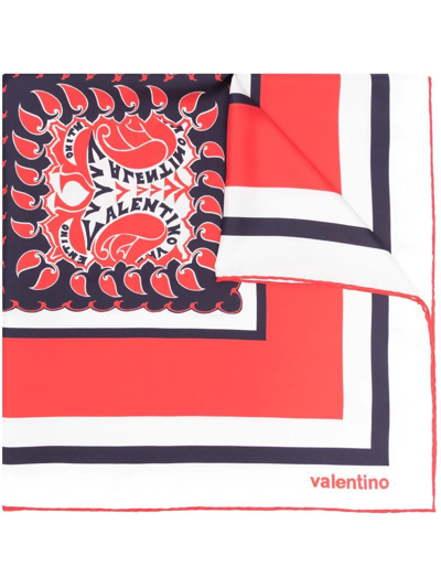Valentino Archive Manifesto Bandana Print Silk Scarf In Red