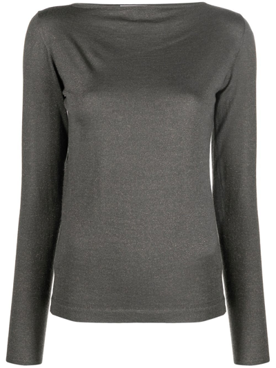 Brunello Cucinelli Boatneck Cashmere And Silk Blend Sweater In Grey