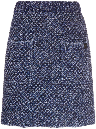 Ferragamo High-waisted Tweed Miniskirt In Blue