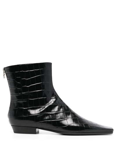 Totême Crocodile-effect 25mm Boots In Black Croco