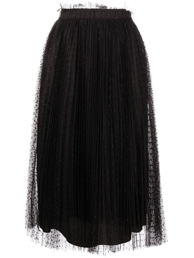 Red Valentino Pleated Point D'esprit Tulle Skirt In Black