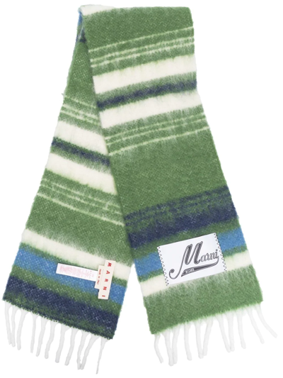 Marni Green Striped Wool Blend Scarf