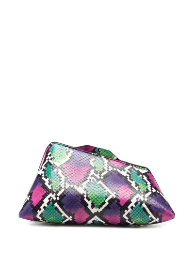 Attico 8.30pm Python-effect Leather Clutch Bag In Green