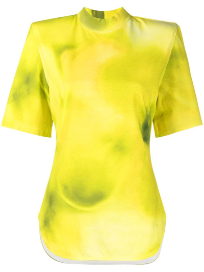 Attico Tie-dye Print High-neck T-shirt In Yellow