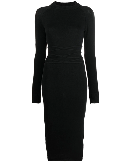 Attico Isabel Cotton Blend Midi Dress In Nero