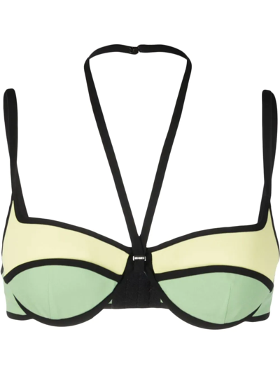 Attico Panelled Halterneck Bikini Top In Green