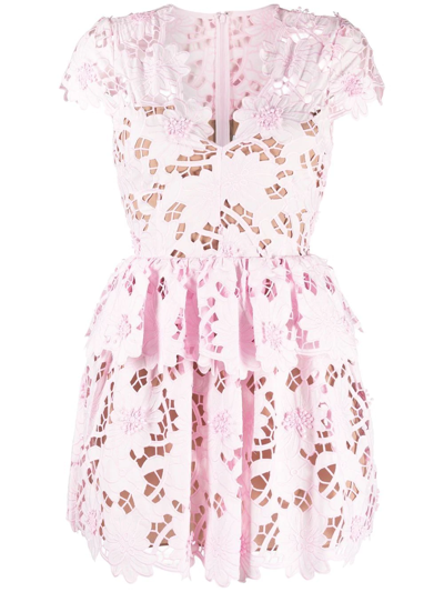 Self-portrait Self Portrait Mini Lace Dress With Ruffle In Pink