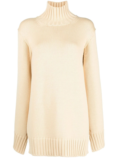 Jil Sander Slit-sleeves High-neck Jumper In Neutral