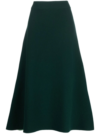 Jil Sander Cachemire Midi Wool Skirt In Green