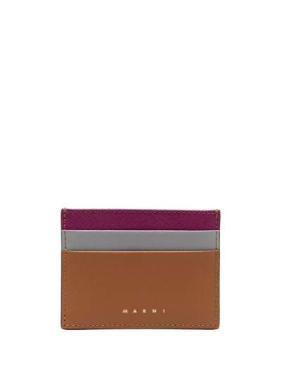 Marni Logo Colour-block Cardholder In Brown