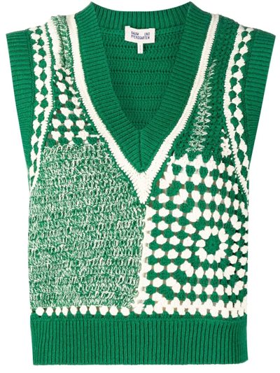 Baum Und Pferdgarten Cicilla Mix Stitch Crochet Organic Cotton Vest In Creme Green Crochet
