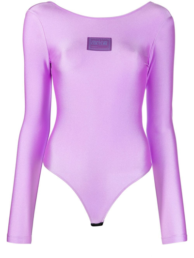 Versace Jeans Couture Purple Shiny Bodysuit In E317 Fiorentina