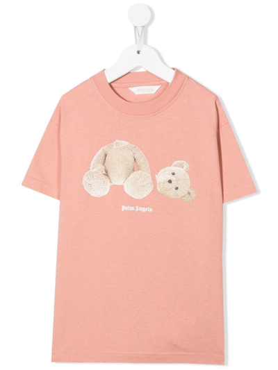 Palm Angels Kids' Teddy-bear Cotton T-shirt In Pink