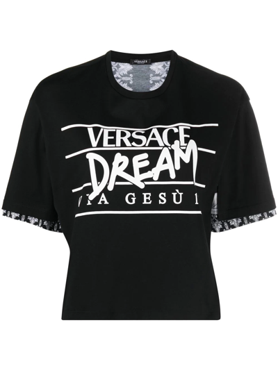 Versace Unito Con Dettagli Stampa Silver Baroque Cotton Jersey T-shirt In Black