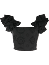 ALICE AND OLIVIA TAWNY RUFFLED BRODERIE-ANGLAISE CROP TOP