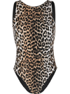 Ganni Leopard Print One-piece Swimsuit In Black